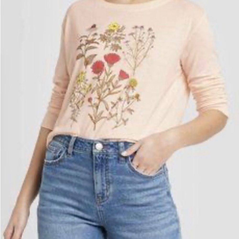 Fifth sun women’s pink, botanical, coral graphic, long sleeve shirt￼ size large